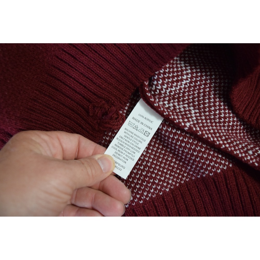 PacSun Flame Sweater Small Burgundy Distressed Hem Graphic Knit Mens Streetwear - Picture 6 of 6